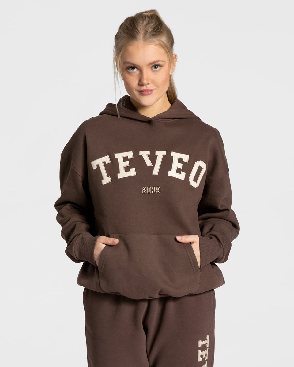 TEVEO College Oversized Hoodie Dunkelbraun | 821506AXE