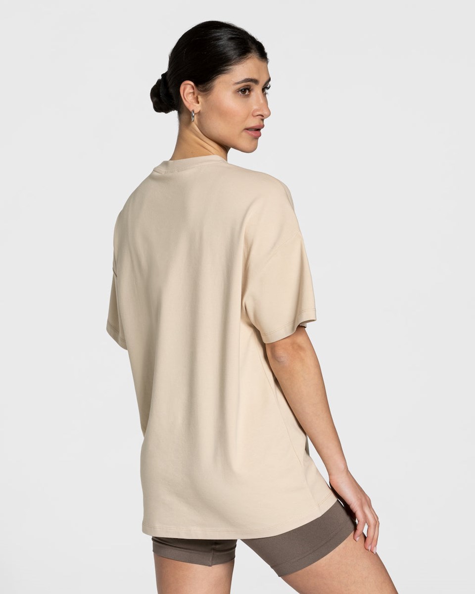 TEVEO College Oversized T-Shirt Beige | 713954VCT