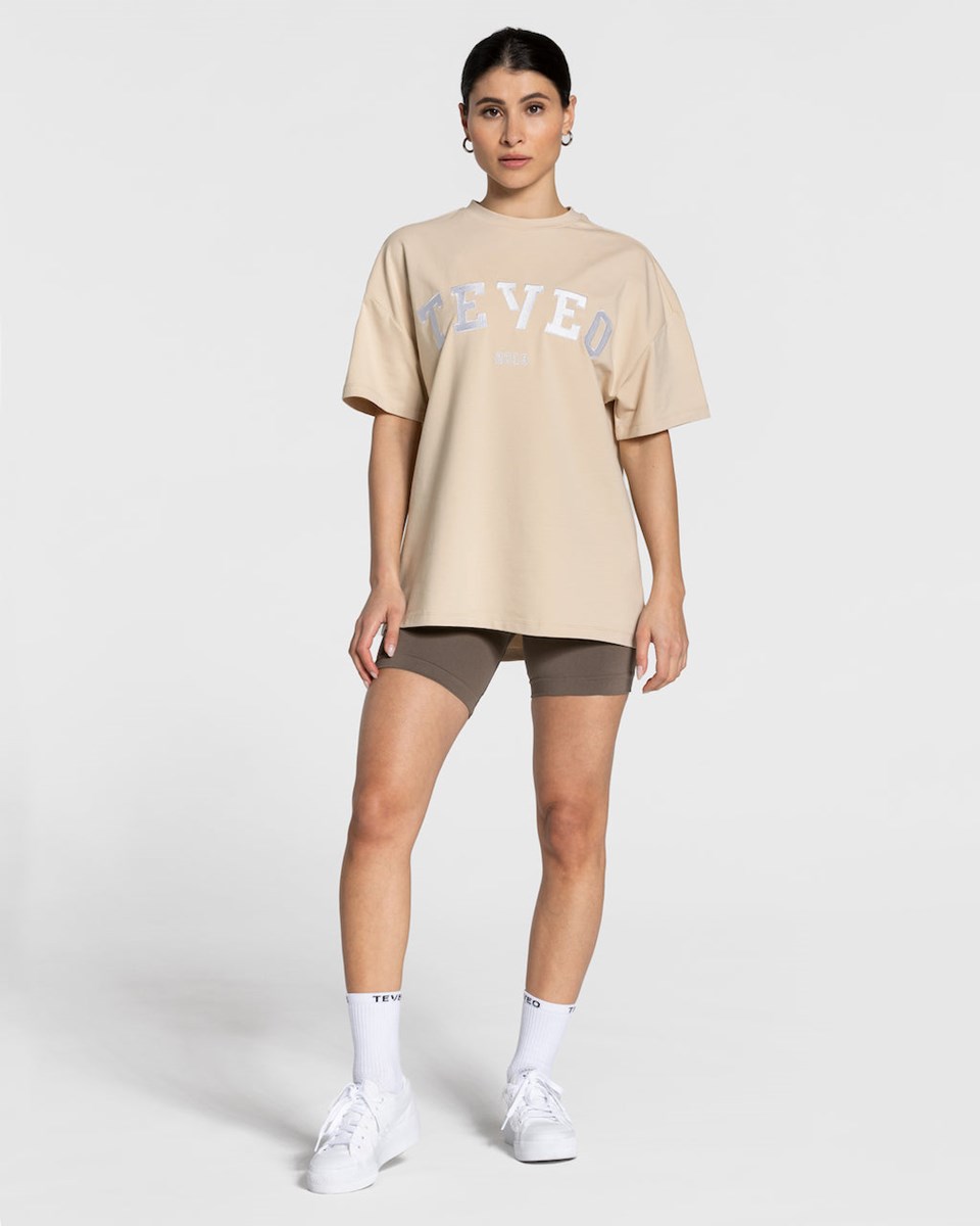 TEVEO College Oversized T-Shirt Beige | 713954VCT