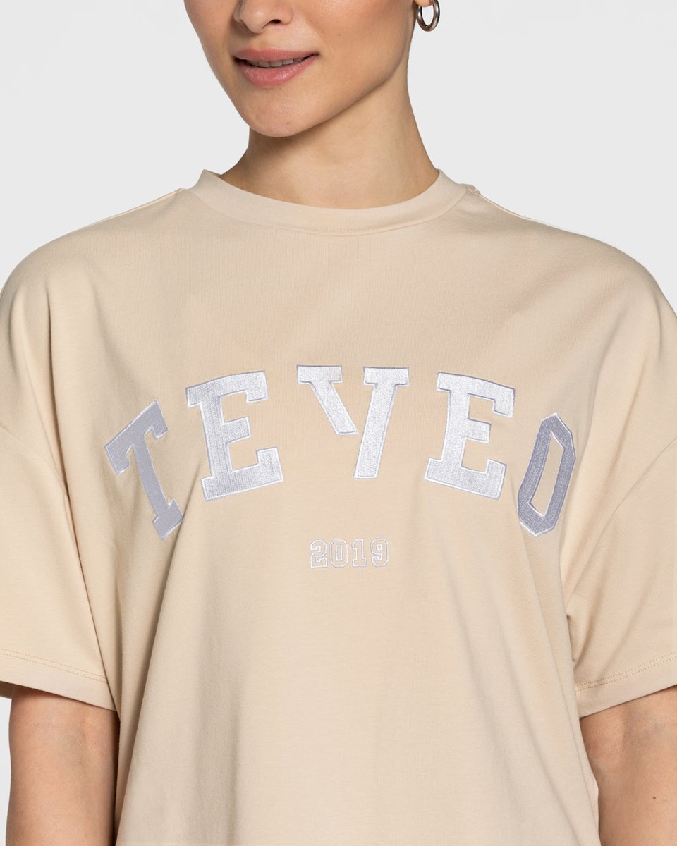 TEVEO College Oversized T-Shirt Beige | 713954VCT
