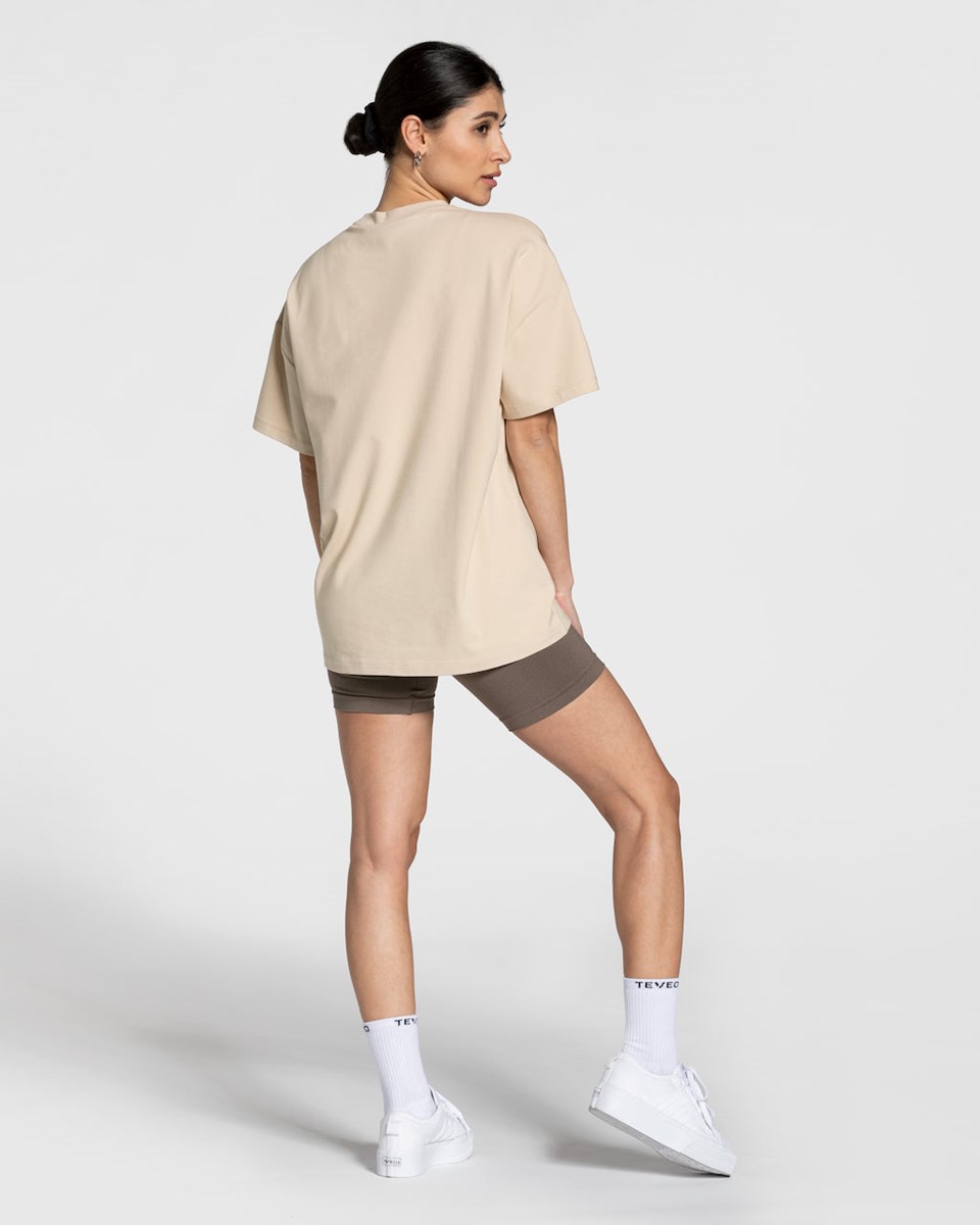 TEVEO College Oversized T-Shirt Beige | 713954VCT