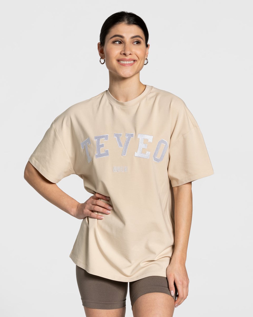 TEVEO College Oversized T-Shirt Beige | 713954VCT