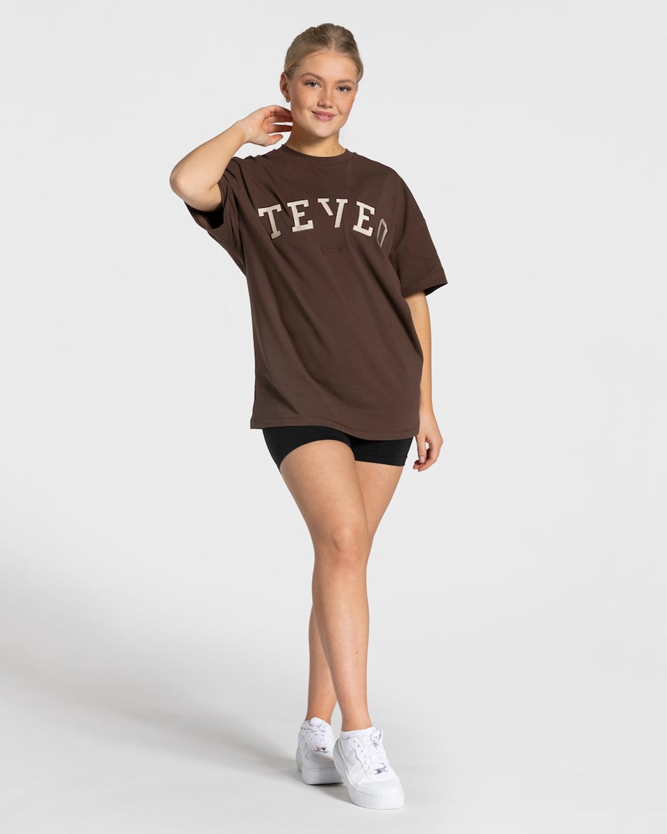 TEVEO College Oversized T-Shirt Dunkelbraun | 586304UNX