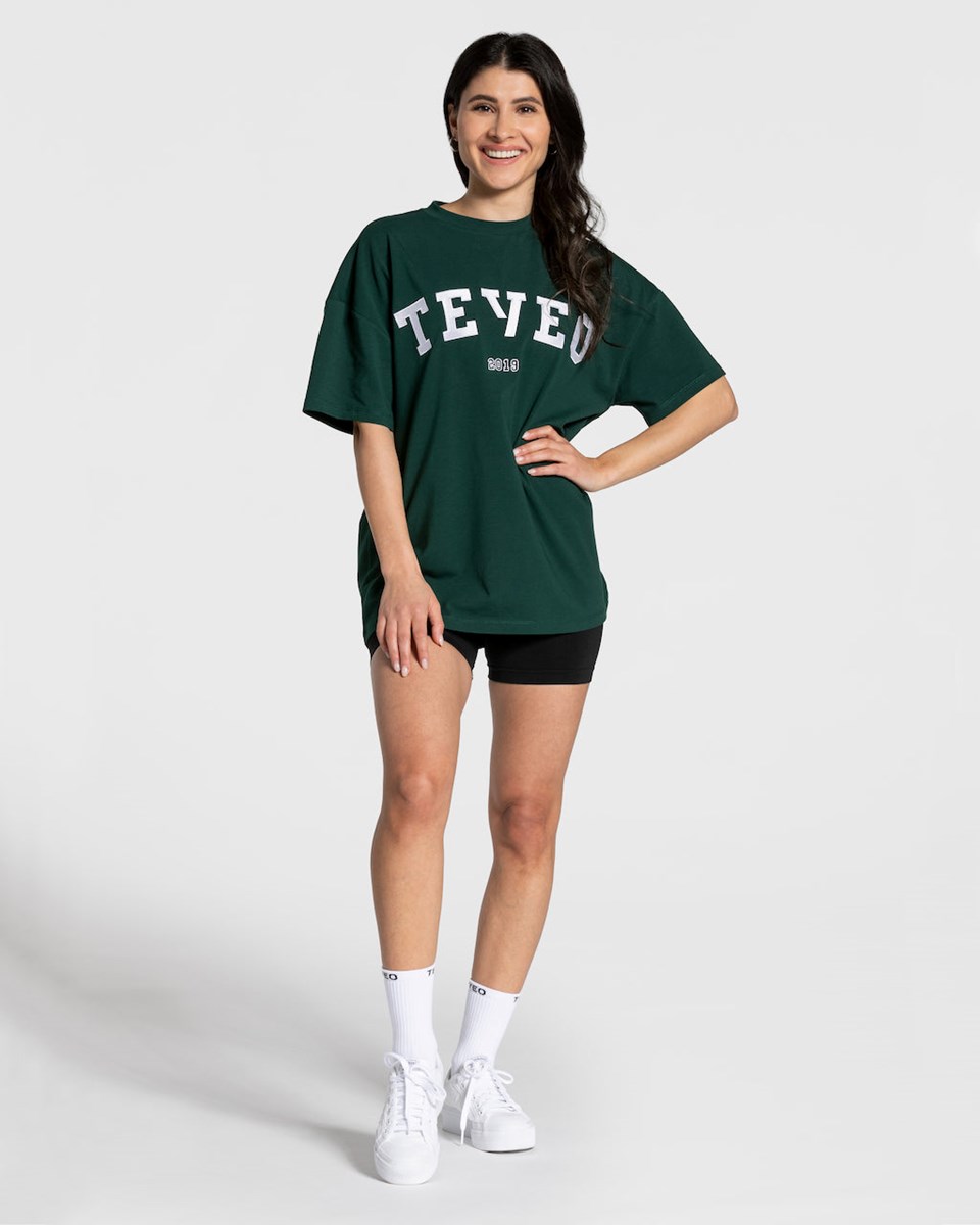 TEVEO College Oversized T-Shirt Dunkelgrün | 631024CKR