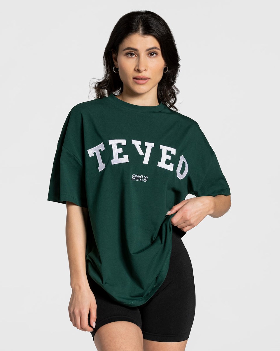 TEVEO College Oversized T-Shirt Dunkelgrün | 631024CKR