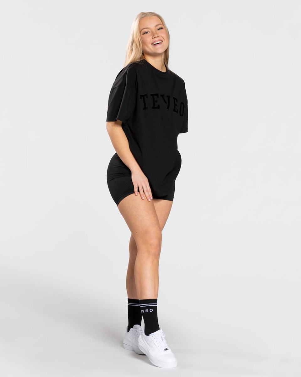 TEVEO College Oversized T-Shirt Schwarz | 064183ALX
