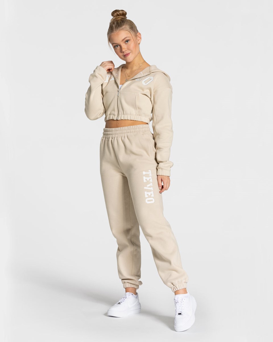 TEVEO College Zip Hoodie Beige | 915278QWV