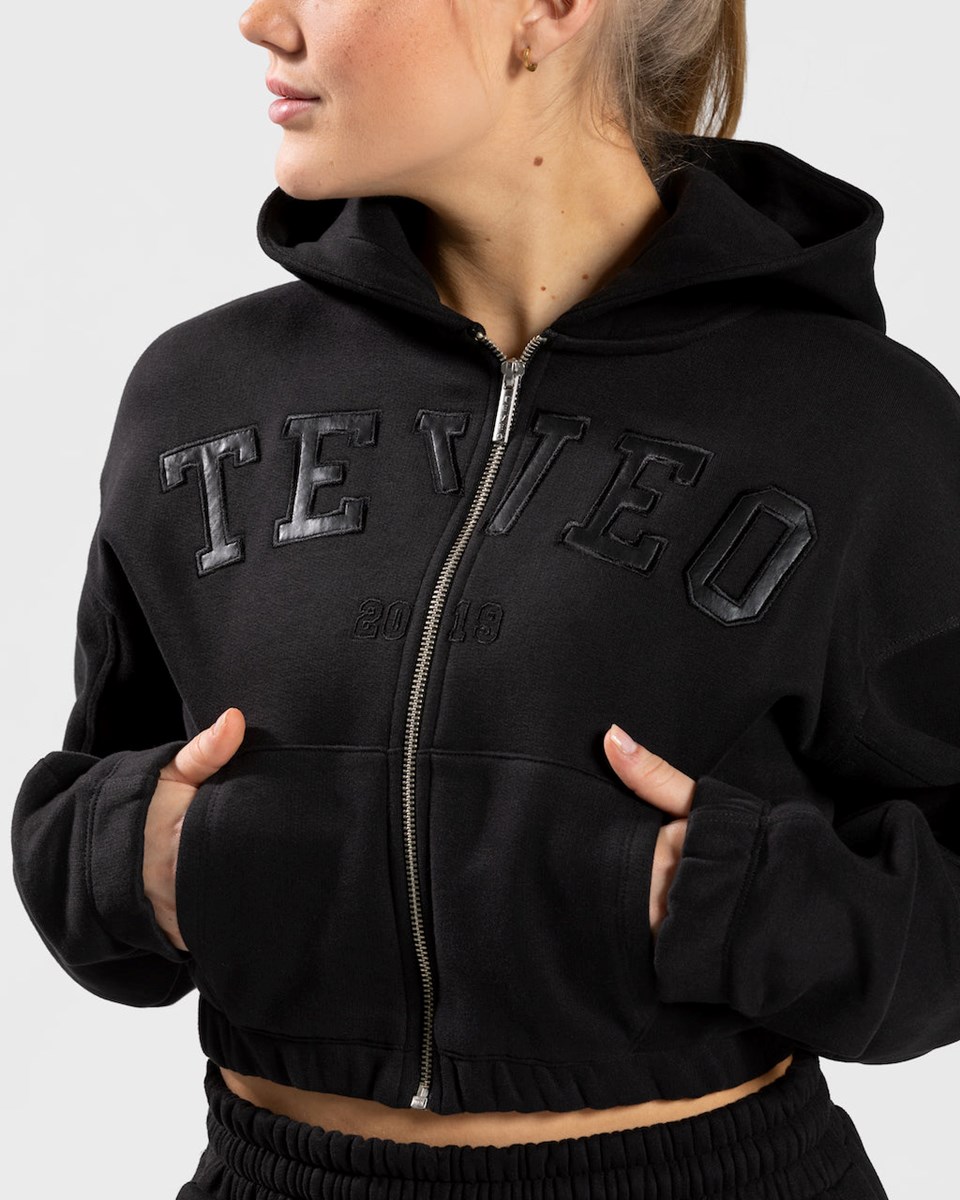 TEVEO College Zip Hoodie Schwarz | 068415ZWT