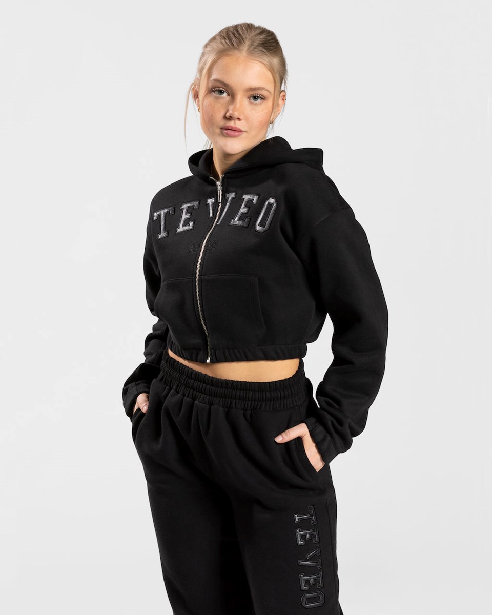 TEVEO College Zip Hoodie Schwarz | 068415ZWT