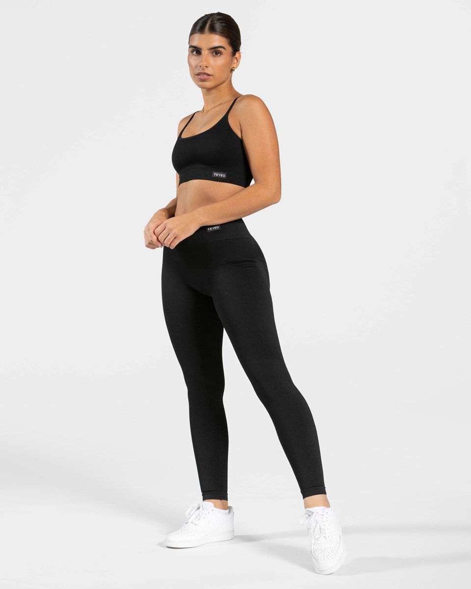 TEVEO Elegant Scrunch Leggings Schwarz | 581649MTY
