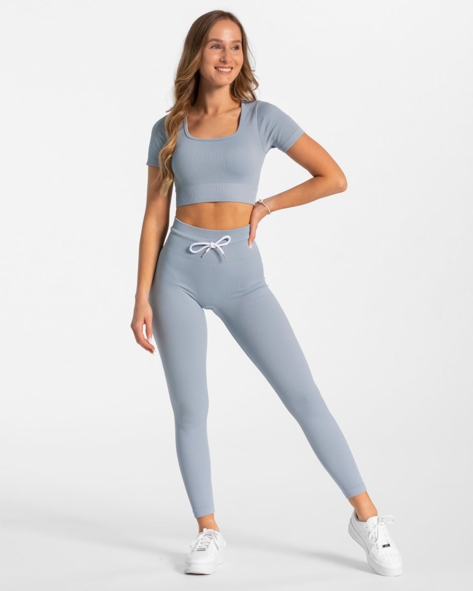 TEVEO Gerippt Crop Top Blau | 548726AZR