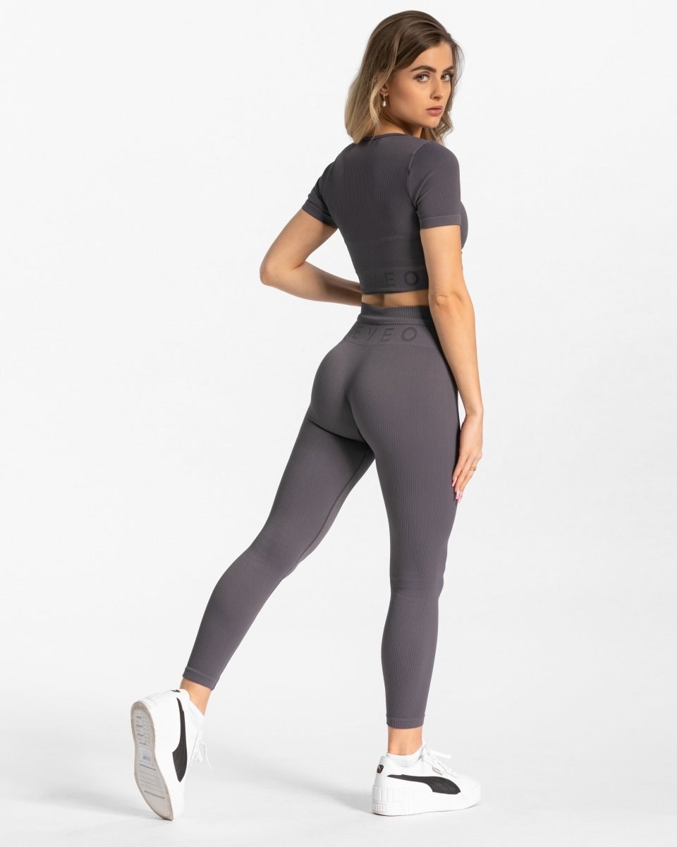 TEVEO Gerippt Crop Top Gray | 894163TMK