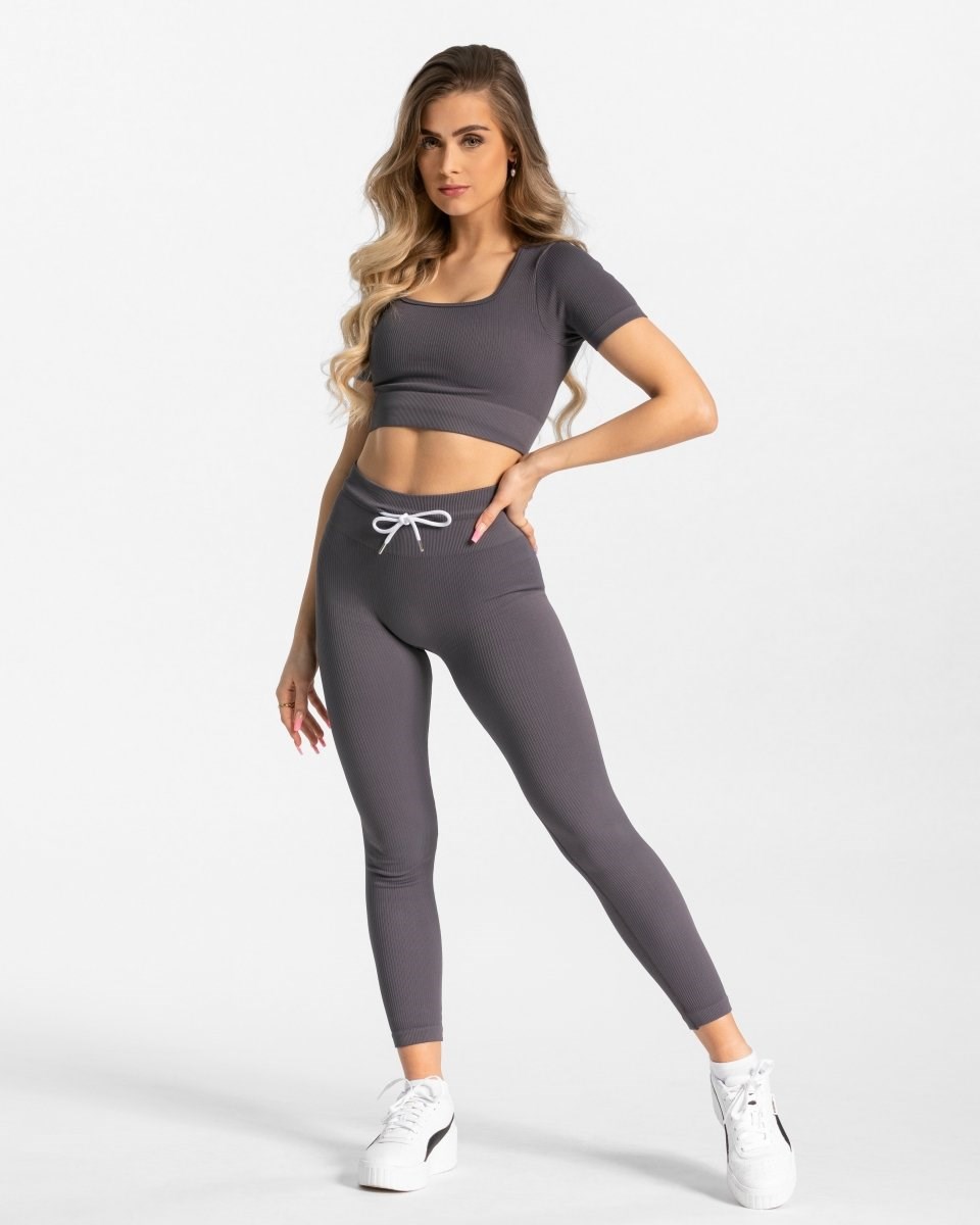 TEVEO Gerippt Crop Top Gray | 894163TMK