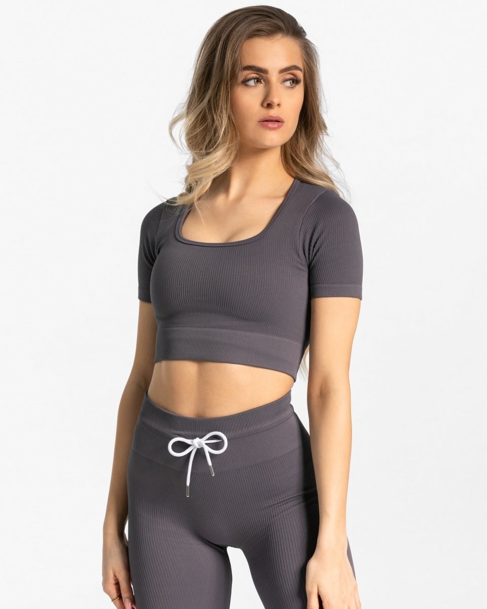 TEVEO Gerippt Crop Top Gray | 894163TMK