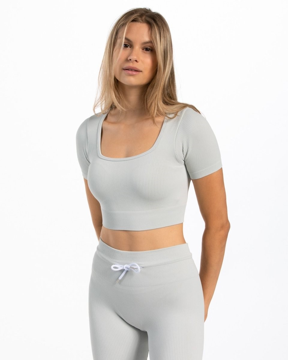 TEVEO Gerippt Crop Top Hellgrau | 863704OAJ