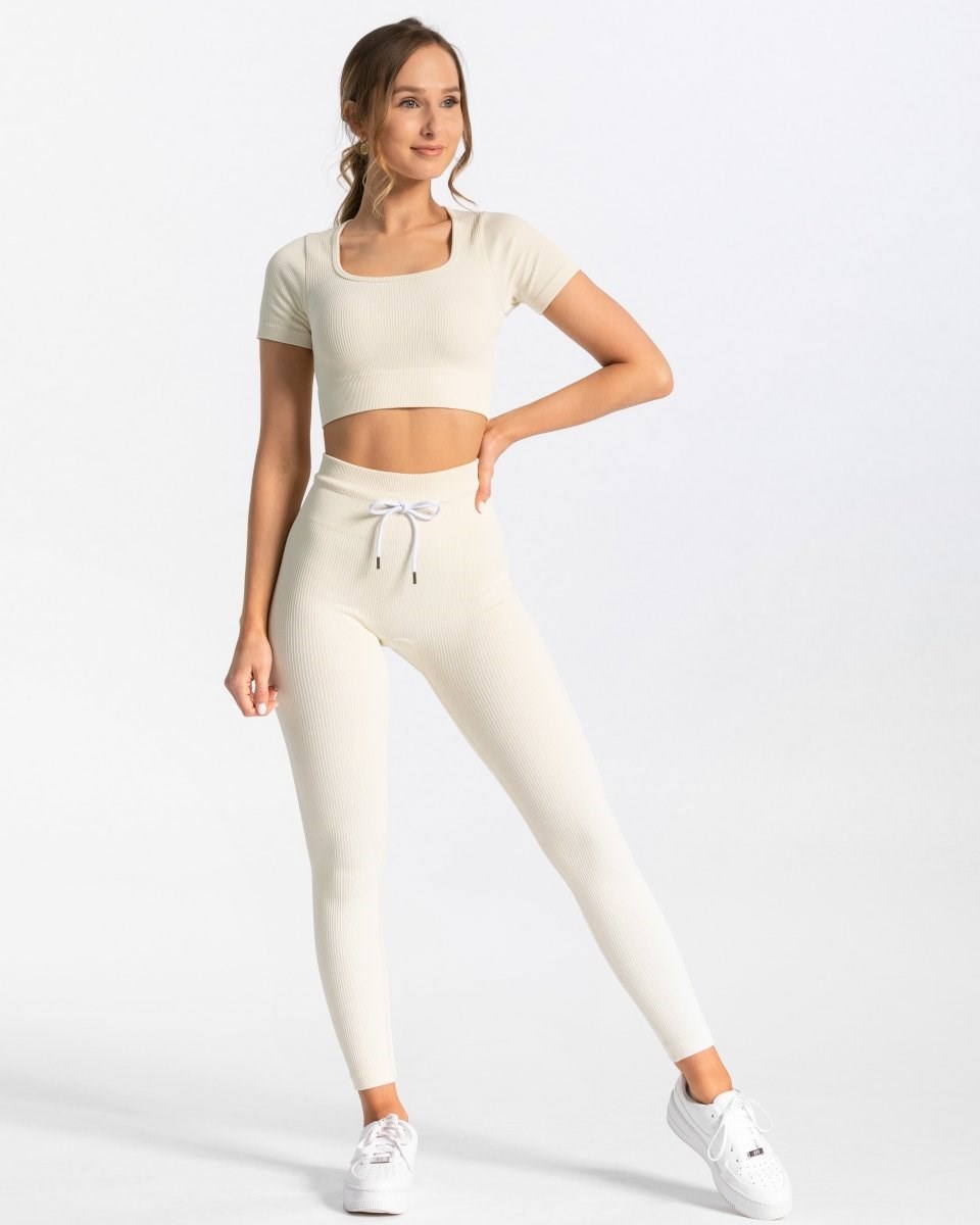 TEVEO Gerippt Crop Top Ivory | 581047QMV