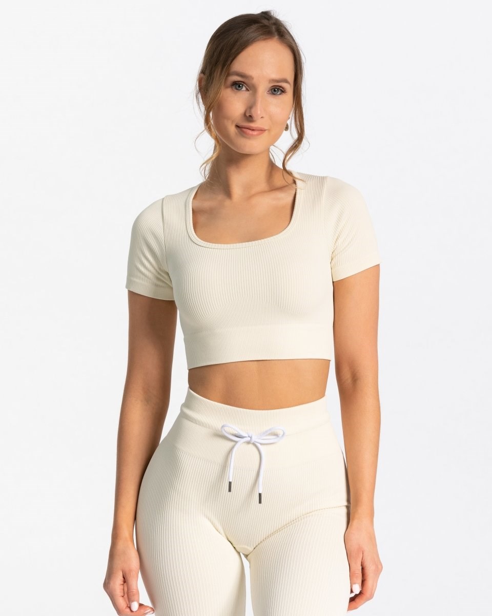 TEVEO Gerippt Crop Top Ivory | 581047QMV