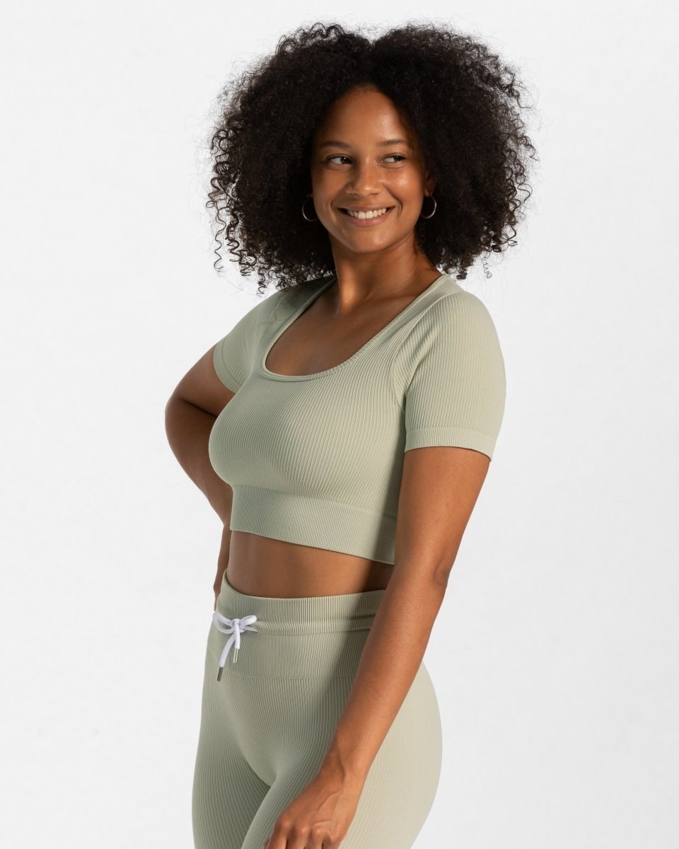 TEVEO Gerippt Crop Top Salbei | 031586JBX