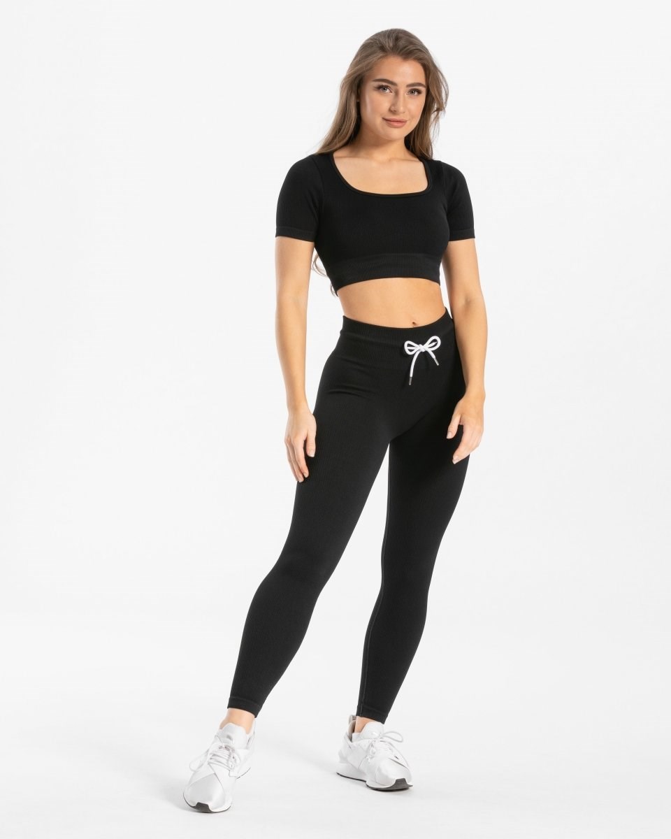 TEVEO Gerippt Crop Top Schwarz | 405136NTI