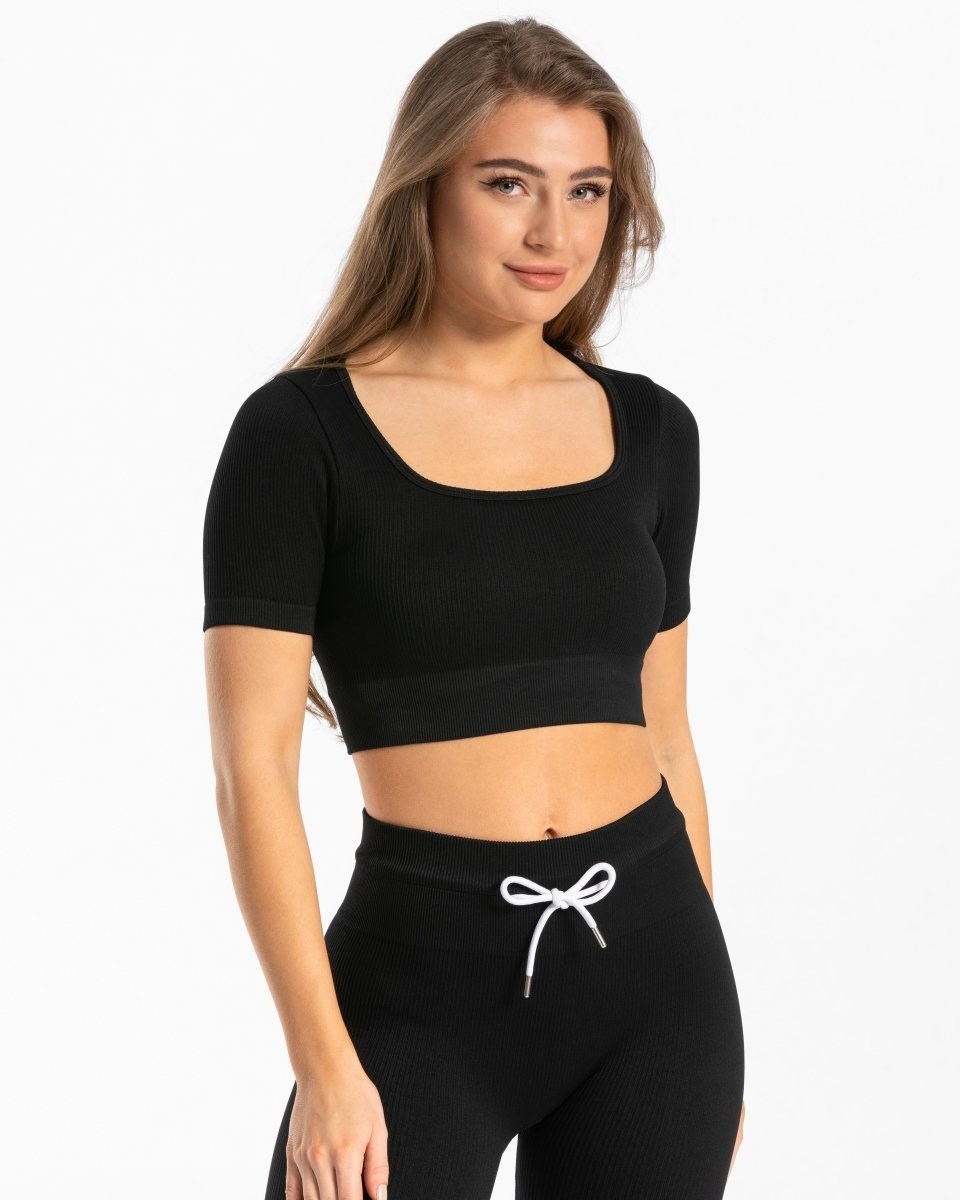 TEVEO Gerippt Crop Top Schwarz | 405136NTI