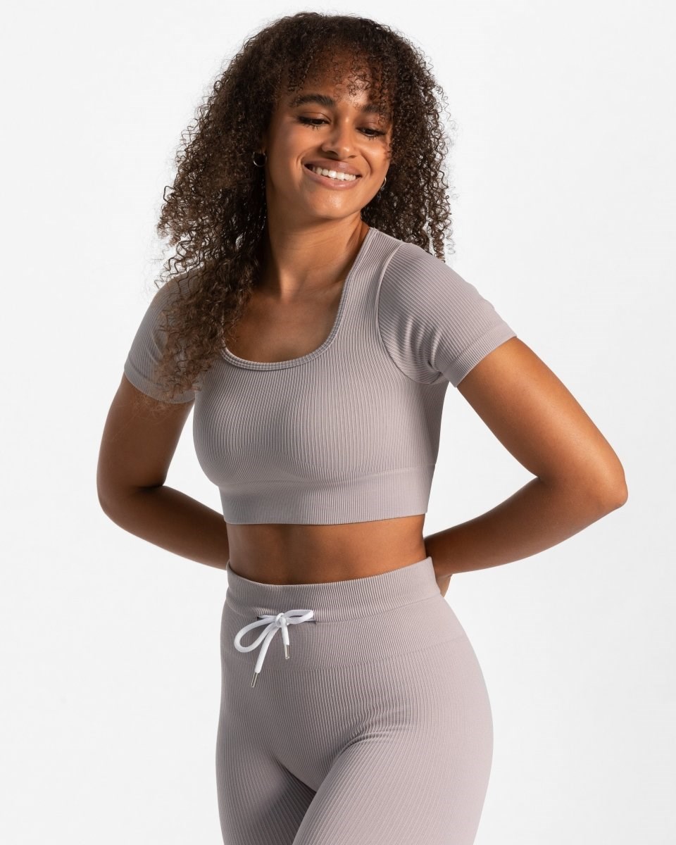 TEVEO Gerippt Crop Top Stone | 352914TFR