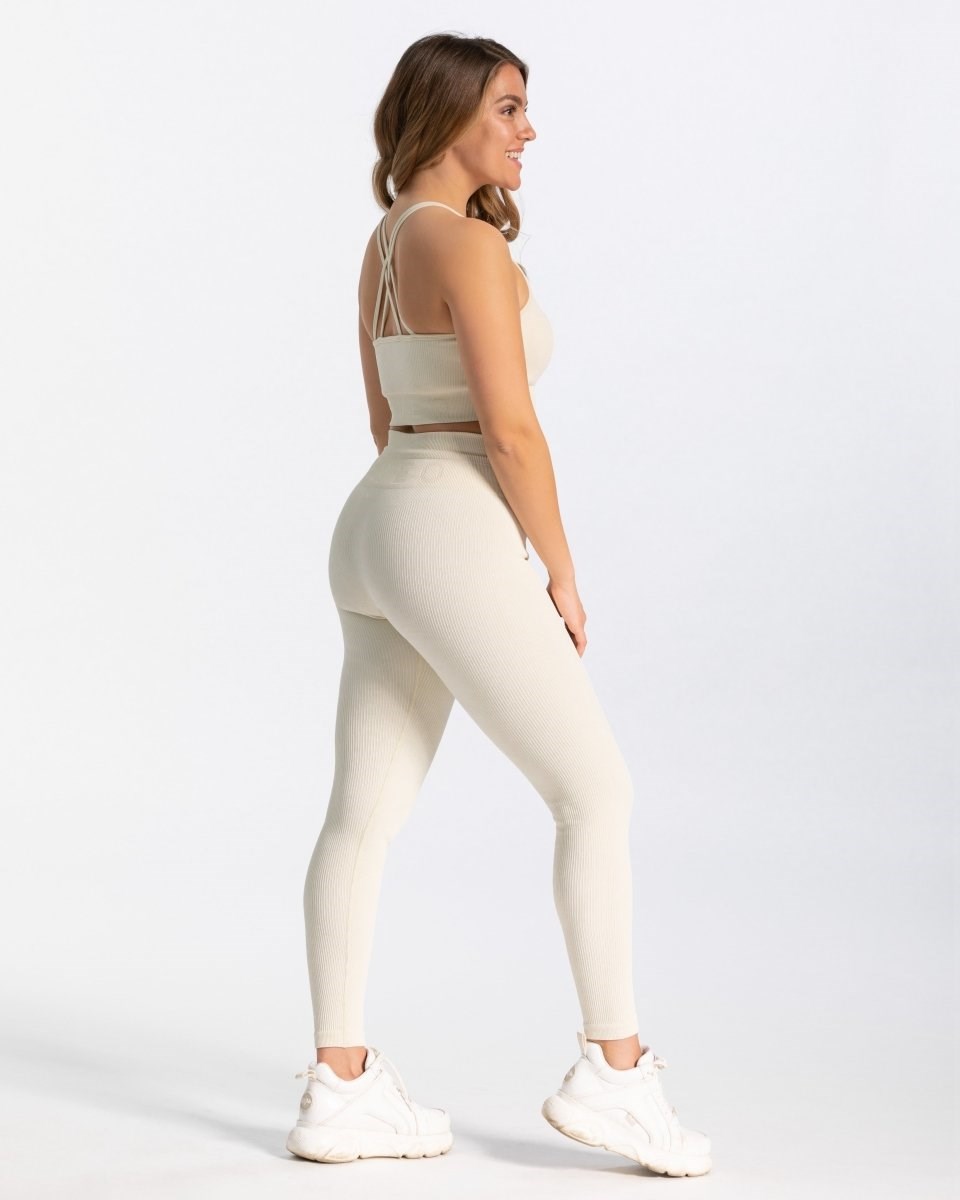 TEVEO Gerippt Leggings Ivory | 607249LXW