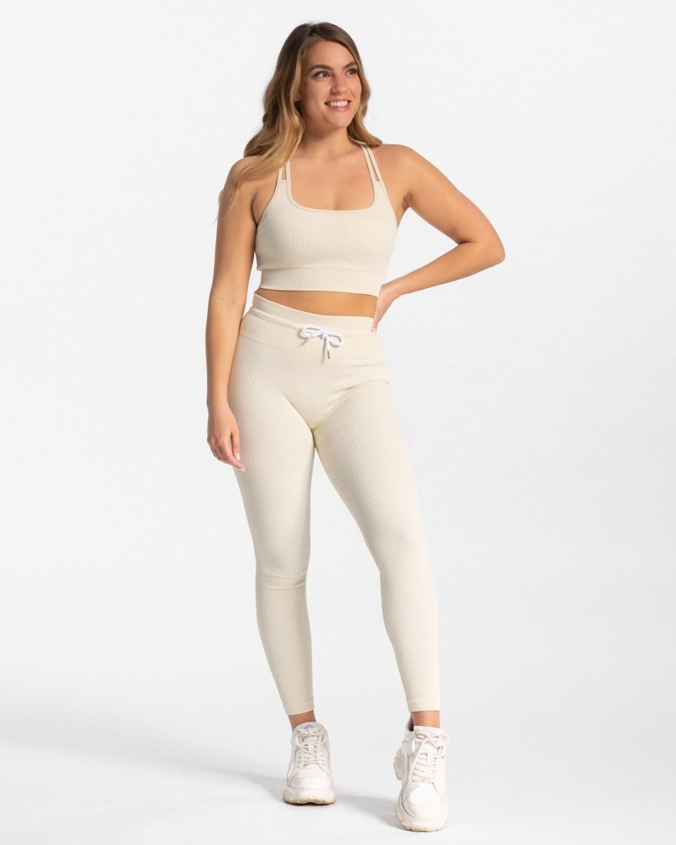 TEVEO Gerippt Leggings Ivory | 607249LXW