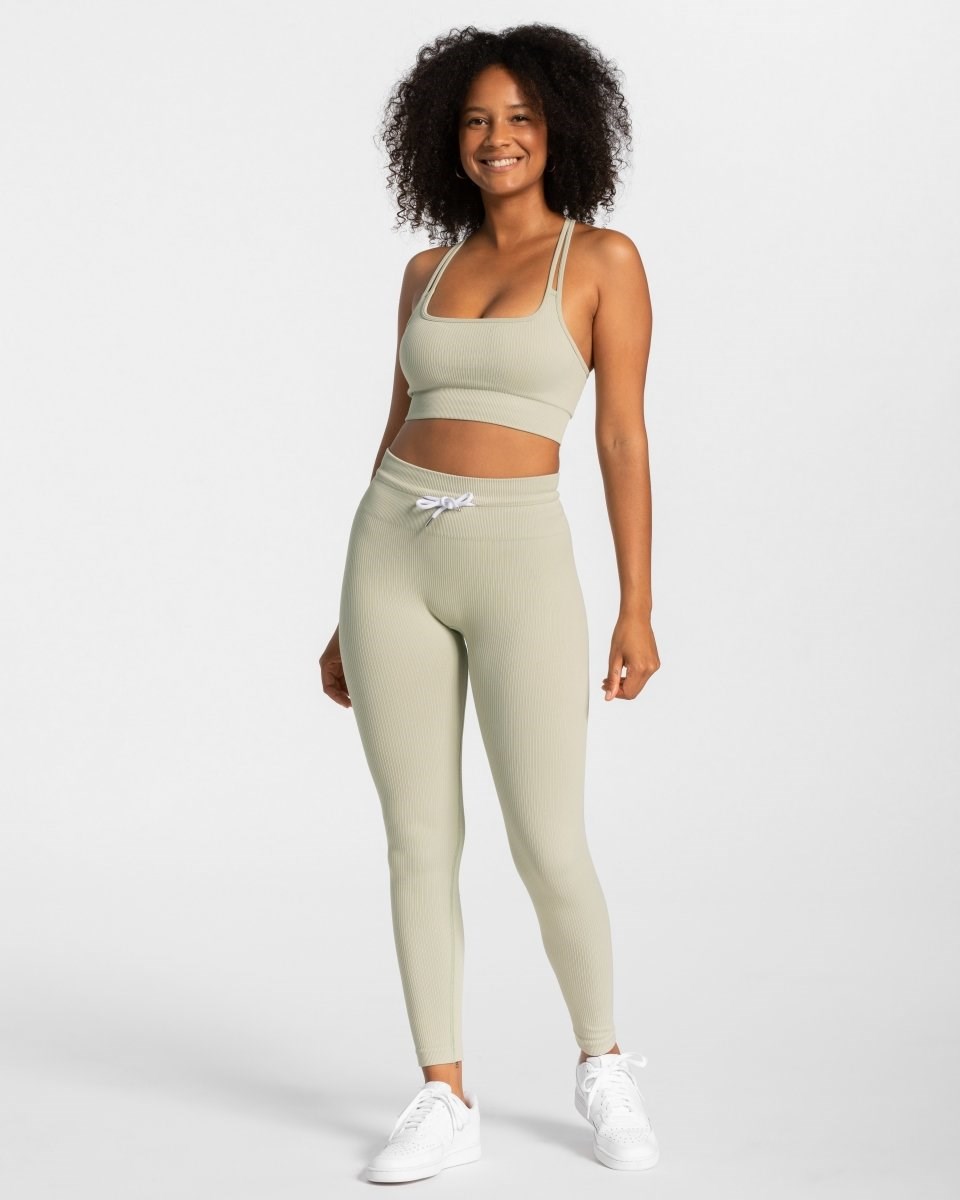 TEVEO Gerippt Leggings Salbei | 640275OVQ