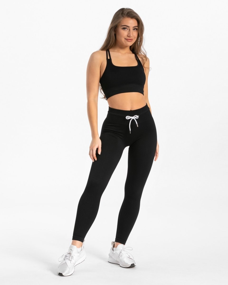 TEVEO Gerippt Leggings Schwarz | 039627IRW