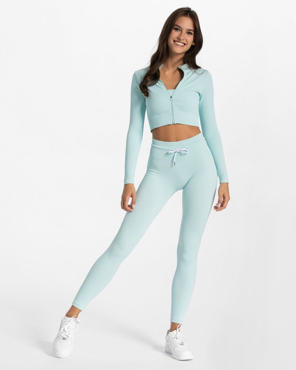 TEVEO Gerippt Zip Jackets Blau | 096754QXR