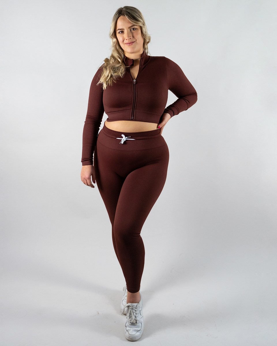 TEVEO Gerippt Zip Jackets Mahagoni | 206479HLP