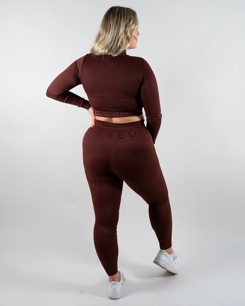 TEVEO Gerippt Zip Jackets Mahagoni | 206479HLP