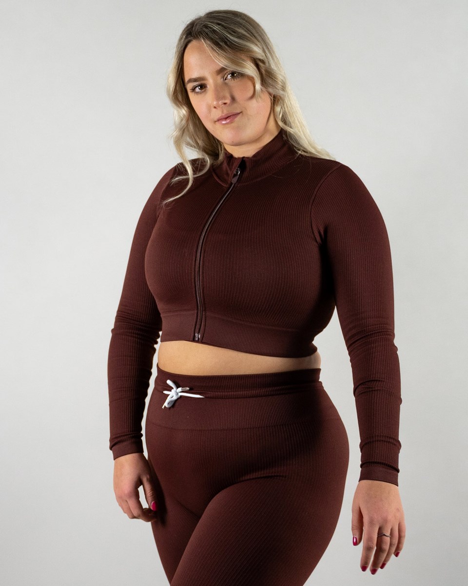 TEVEO Gerippt Zip Jackets Mahagoni | 206479HLP