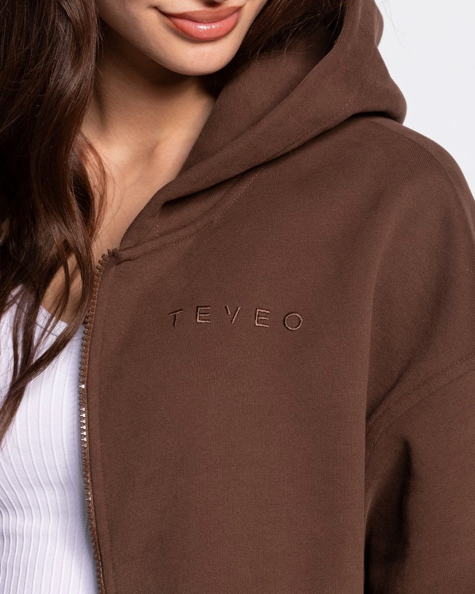 TEVEO Iconic Oversized Zip Hoodie Braun | 365791KFG