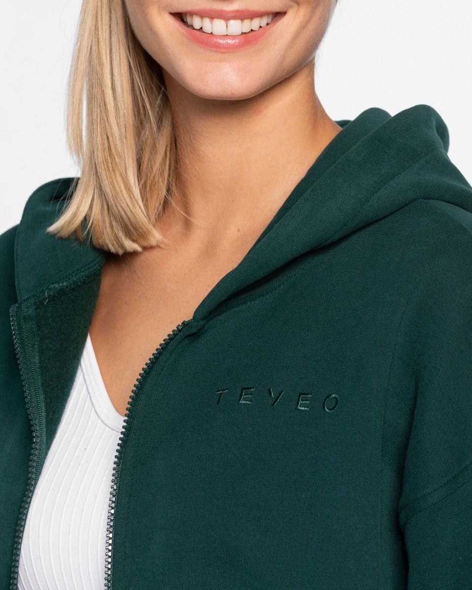 TEVEO Iconic Oversized Zip Hoodie Dunkelgrün | 637198GBF