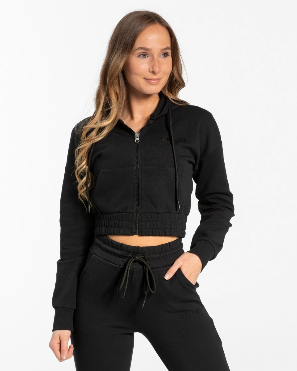 TEVEO Klassische Zip Hoodie Schwarz | 057682UHZ