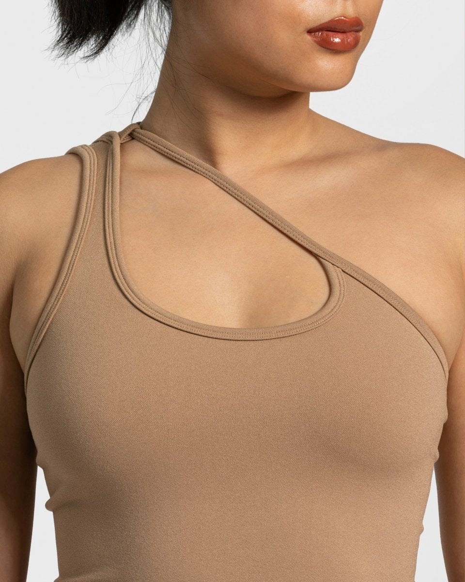 TEVEO Sassy One Shoulder Top Beige | 724306VWH