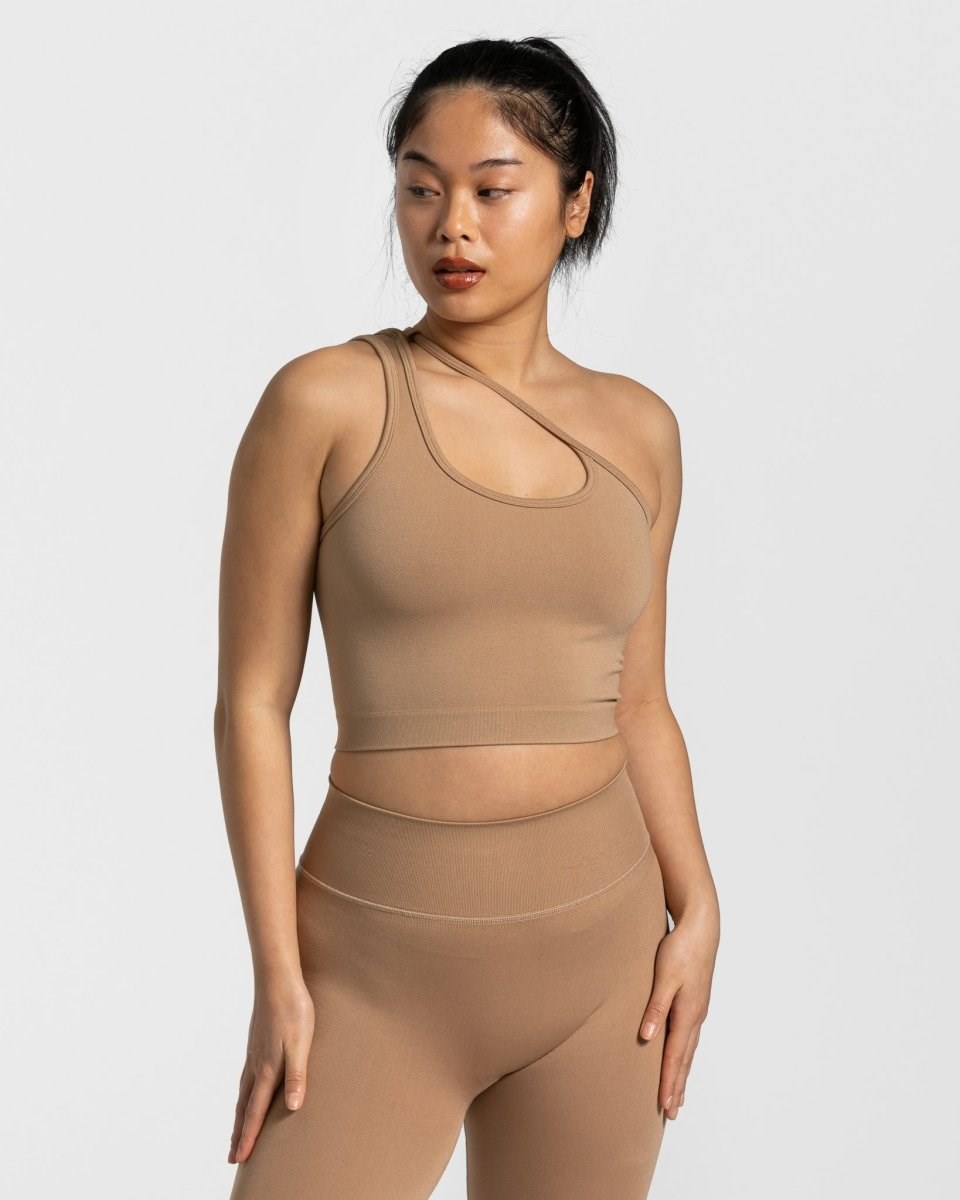 TEVEO Sassy One Shoulder Top Beige | 724306VWH
