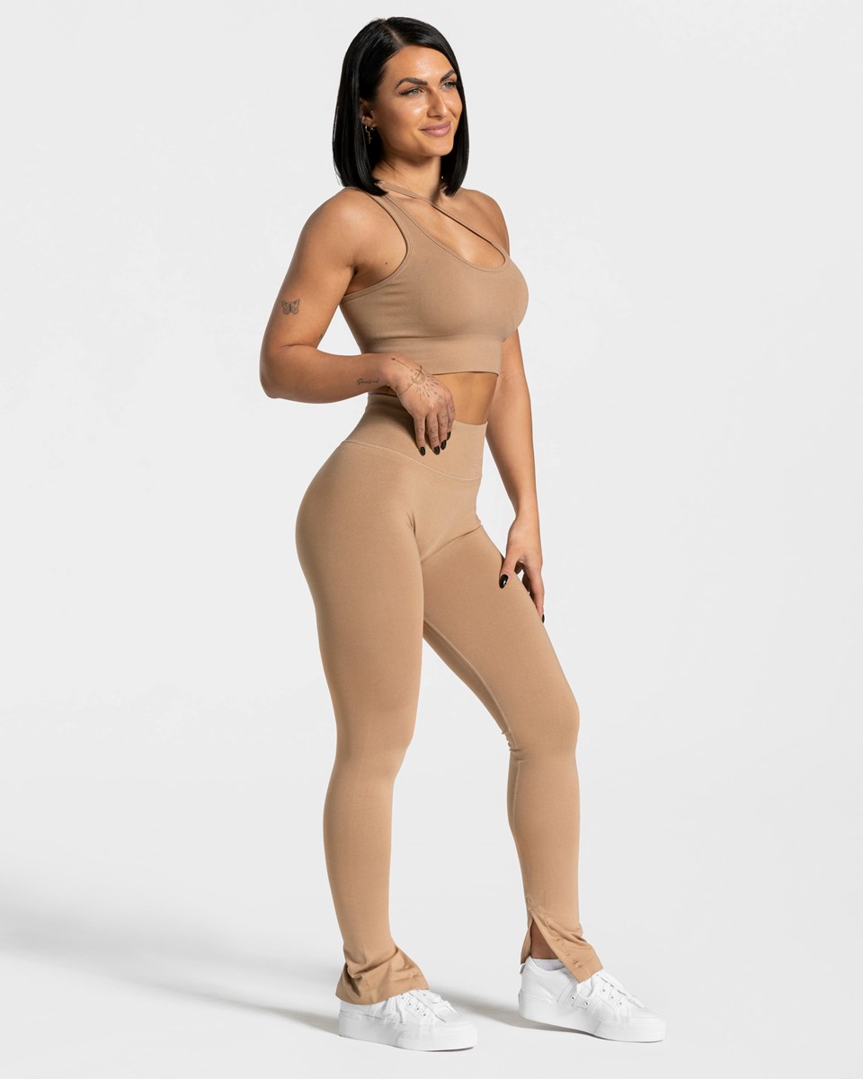 TEVEO Sassy Slit Leggings Beige | 204639PZI