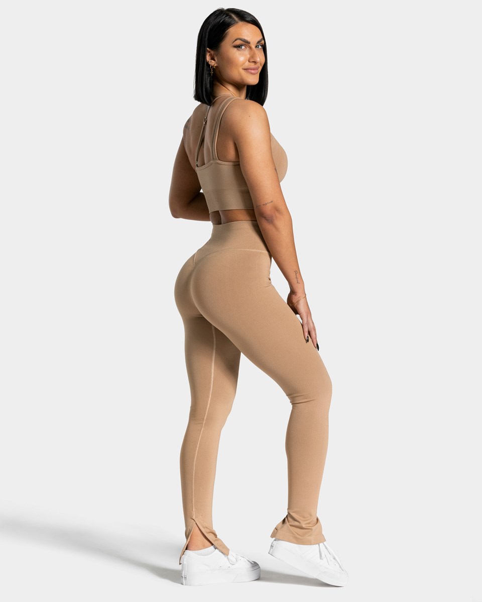 TEVEO Sassy Slit Leggings Beige | 204639PZI