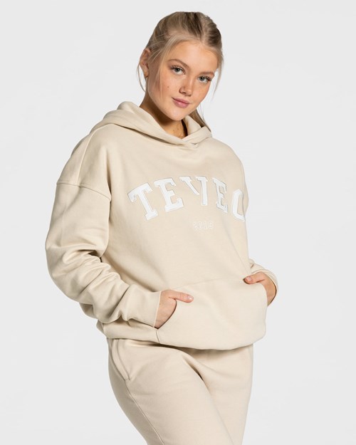 TEVEO College Oversized Hoodie Beige | 308491JSO
