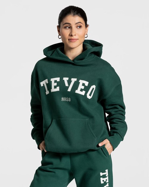 TEVEO College Oversized Hoodie Dunkelgrün | 629513IUQ