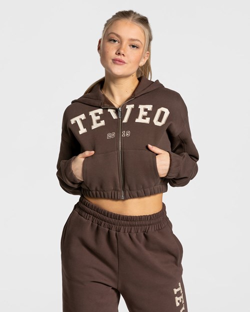 TEVEO College Zip Hoodie Dunkelbraun | 268351JOV
