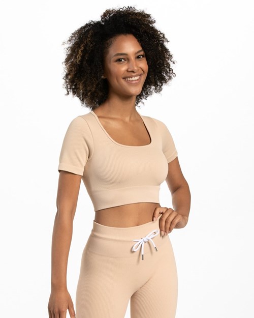 TEVEO Gerippt Crop Top Nude | 037246TYI