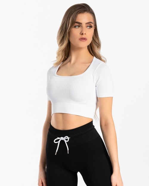 TEVEO Gerippt Crop Top Weiß | 096512DJL