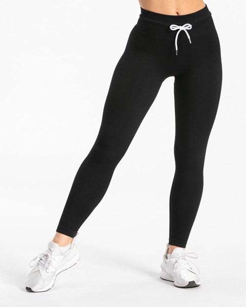 TEVEO Gerippt Leggings Schwarz | 039627IRW