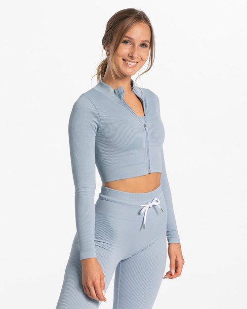 TEVEO Gerippt Zip Jackets Blau | 085937FXL