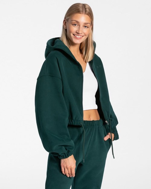 TEVEO Iconic Oversized Zip Hoodie Dunkelgrün | 637198GBF